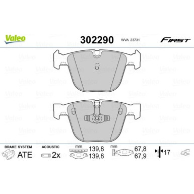 Valeo | Bremsbelagsatz, Scheibenbremse | 302290