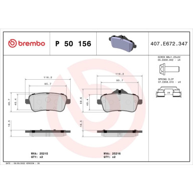 Brembo | Bremsbelagsatz, Scheibenbremse | P 50 156