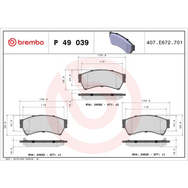 Brembo | Bremsbelagsatz, Scheibenbremse | P 49 039