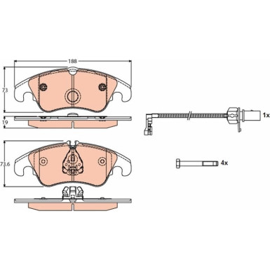 TRW COTEC GDB1768 Bremsbeläge inkl. Verschleißwarnkontakt, mit Bremssattelschrauben, mit Zubehör