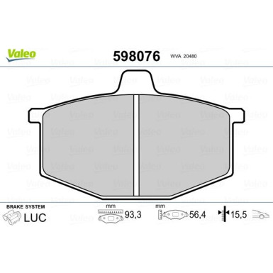 Valeo | Bremsbelagsatz, Scheibenbremse | 598076