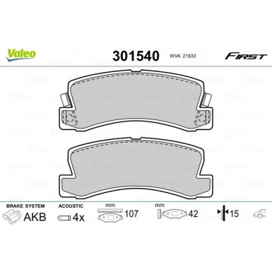 Valeo | Bremsbelagsatz, Scheibenbremse | 301540