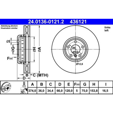 ATE | Bremsscheibe | 24.0136-0121.2