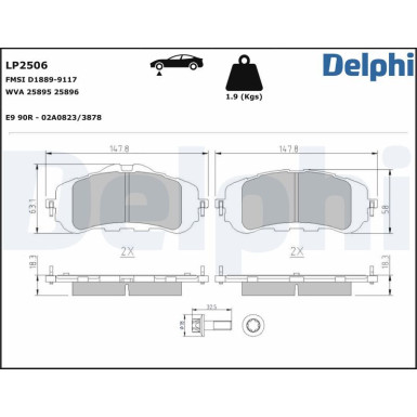 Delphi | Bremsbelagsatz, Scheibenbremse | LP2506