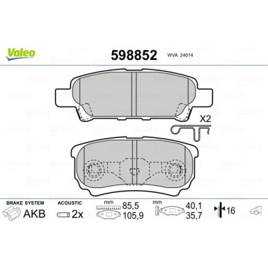 Valeo | Bremsbelagsatz, Scheibenbremse | 598852