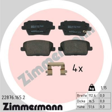 Zimmermann | Bremsbelagsatz, Scheibenbremse | 22876.165.2