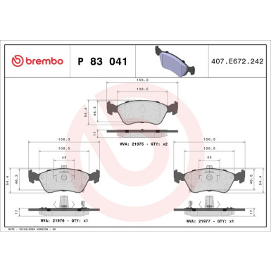 Brembo | Bremsbelagsatz, Scheibenbremse | P 83 041