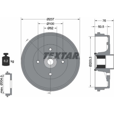 Textar | Bremstrommel | 94041400