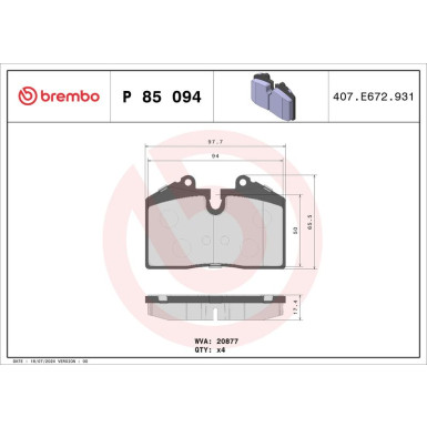 Brembo | Bremsbelagsatz, Scheibenbremse | P 85 094