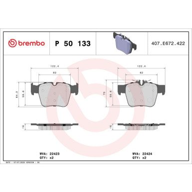 Brembo | Bremsbelagsatz, Scheibenbremse | P 50 133