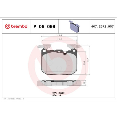 Brembo | Bremsbelagsatz, Scheibenbremse | P 06 098