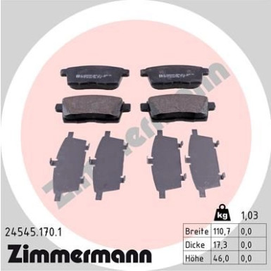 Zimmermann | Bremsbelagsatz, Scheibenbremse | 24545.170.1