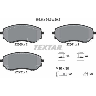 Textar | Bremsbelagsatz, Scheibenbremse | 2266001