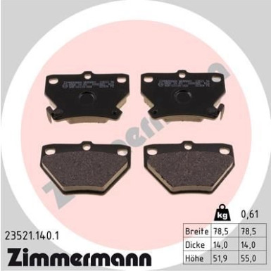 Zimmermann | Bremsbelagsatz, Scheibenbremse | 23521.140.1