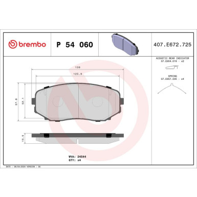 Brembo | Bremsbelagsatz, Scheibenbremse | P 54 060