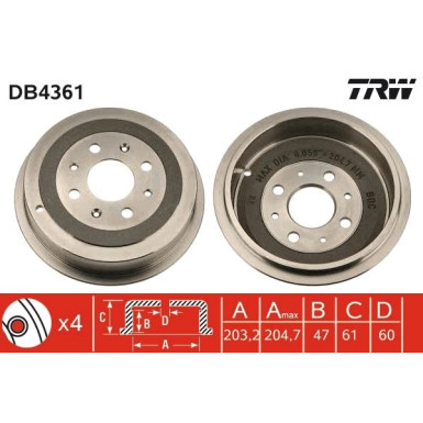 TRW | Bremstrommel | DB4361