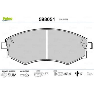 Valeo | Bremsbelagsatz, Scheibenbremse | 598051