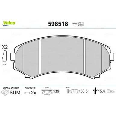 Valeo | Bremsbelagsatz, Scheibenbremse | 598518