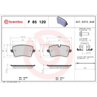 Brembo | Bremsbelagsatz, Scheibenbremse | P 85 120