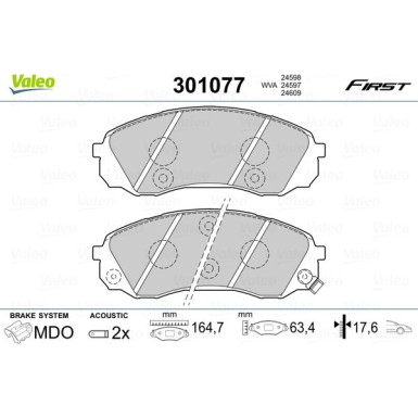 Valeo | Bremsbelagsatz, Scheibenbremse | 301077