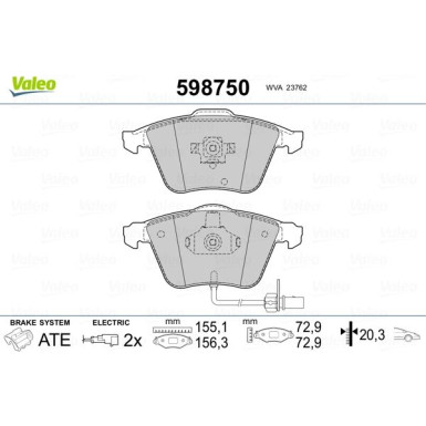 Valeo | Bremsbelagsatz, Scheibenbremse | 598750