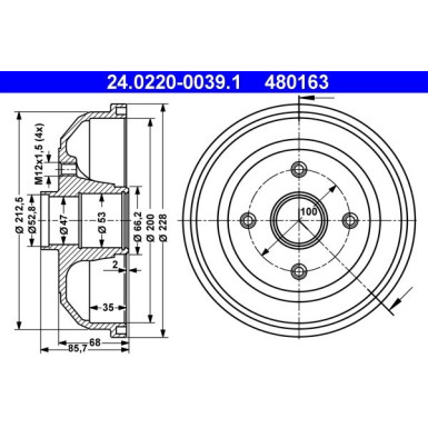 ATE | Bremstrommel | 24.0220-0039.1