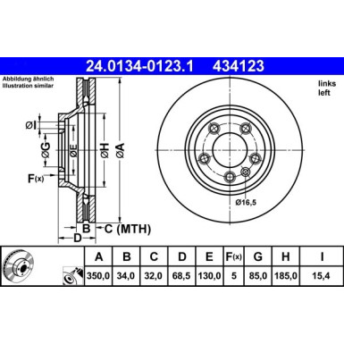 ATE 24.0134-0123.1 Bremsscheibe 350mm, 5x130,0, Belüftet