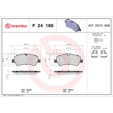 Brembo | Bremsbelagsatz, Scheibenbremse | P 24 160