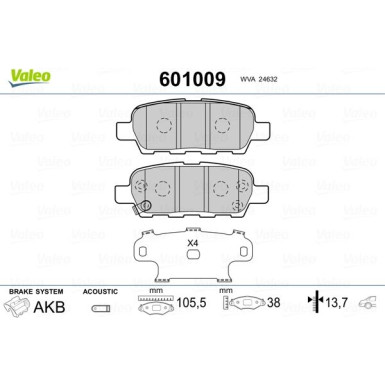 Valeo | Bremsbelagsatz, Scheibenbremse | 601009