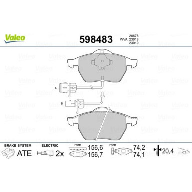 Valeo | Bremsbelagsatz, Scheibenbremse | 598483