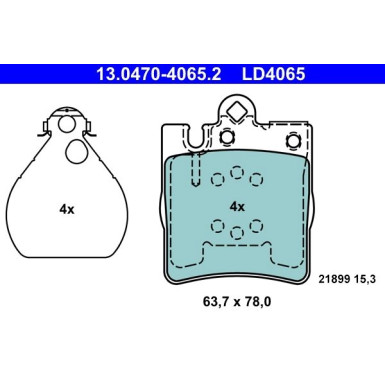 ATE Ceramic 13.0470-4065.2 Bremsbeläge, exkl. Verschleißwarnkontakt, mit Zubehör