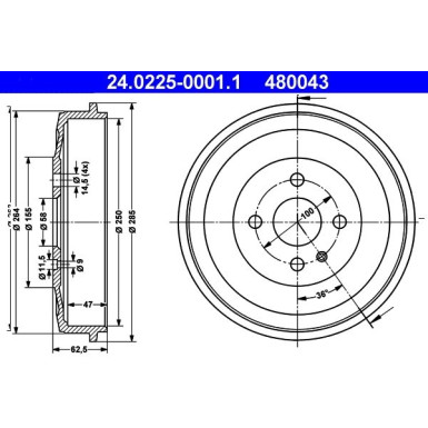 ATE | Bremstrommel | 24.0225-0001.1