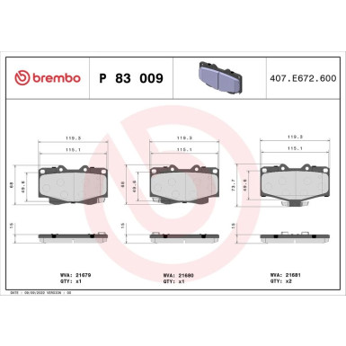 Brembo | Bremsbelagsatz, Scheibenbremse | P 83 009