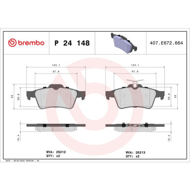 Brembo | Bremsbelagsatz, Scheibenbremse | P 24 148