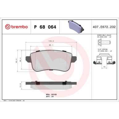 Brembo | Bremsbelagsatz, Scheibenbremse | P 68 064