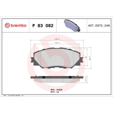 Brembo | Bremsbelagsatz, Scheibenbremse | P 83 082