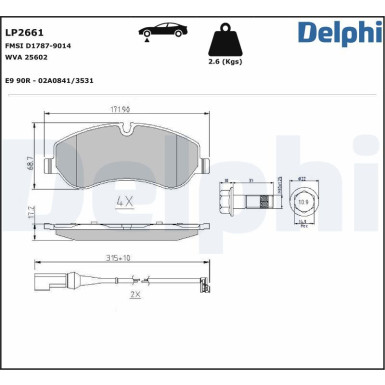 Delphi | Bremsbelagsatz, Scheibenbremse | LP2661