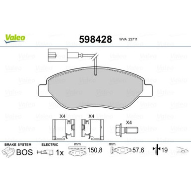 Valeo | Bremsbelagsatz, Scheibenbremse | 598428