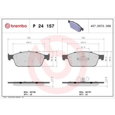 Brembo | Bremsbelagsatz, Scheibenbremse | P 24 157