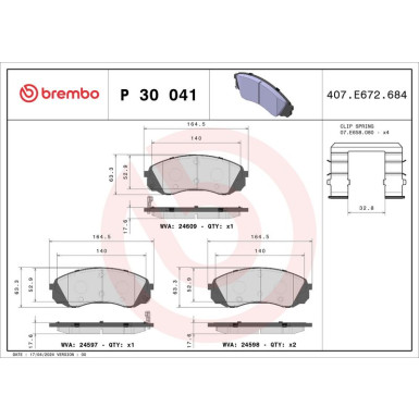 Brembo | Bremsbelagsatz, Scheibenbremse | P 30 041