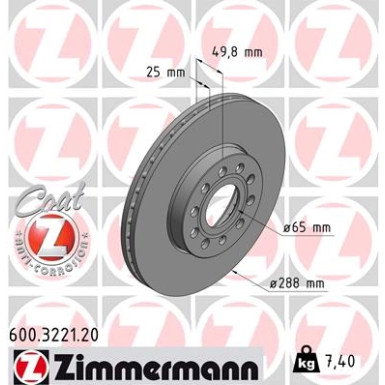 ZIMMERMANN COAT Z 600.3221.20 Bremsscheibe 288mm + 23587.200.1 Bremsbeläge inkl. Warnkontakt