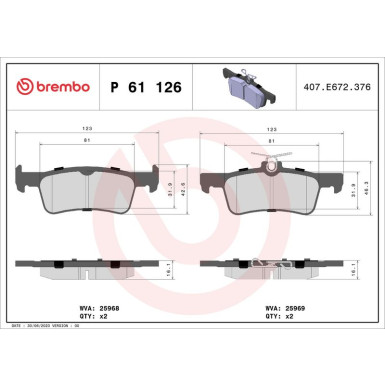 Brembo | Bremsbelagsatz, Scheibenbremse | P 61 126