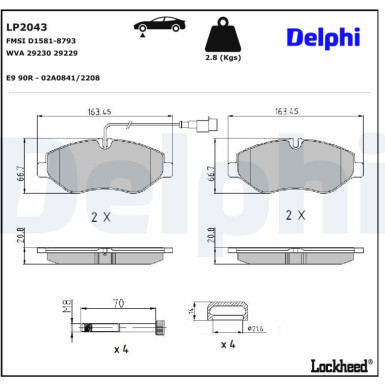 Delphi | Bremsbelagsatz, Scheibenbremse | LP2043 Delphi | Bremsbelagsatz, Scheibenbremse | LP2043