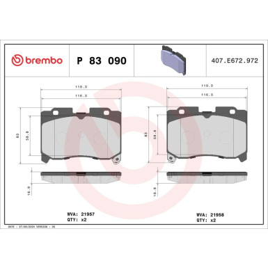 Brembo | Bremsbelagsatz, Scheibenbremse | P 83 090