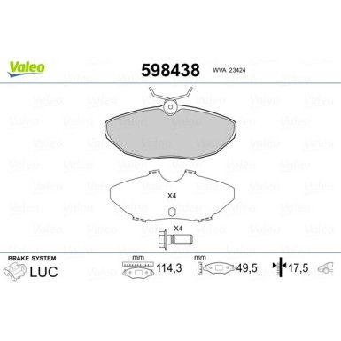 Valeo | Bremsbelagsatz, Scheibenbremse | 598438