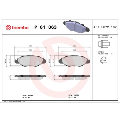 Brembo | Bremsbelagsatz, Scheibenbremse | P 61 063