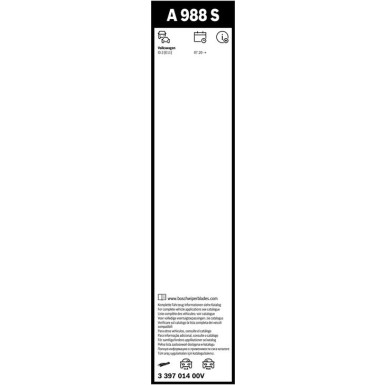 BOSCH A 988 S Scheibenwischer 750mm, 3 397 014 00V Flachbalkenwischblatt