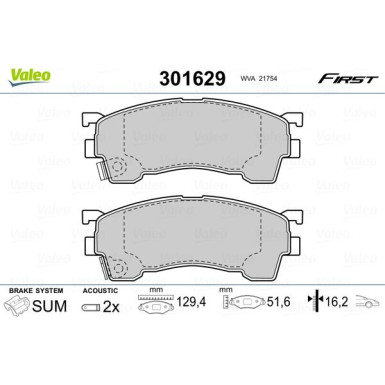 Valeo | Bremsbelagsatz, Scheibenbremse | 301629