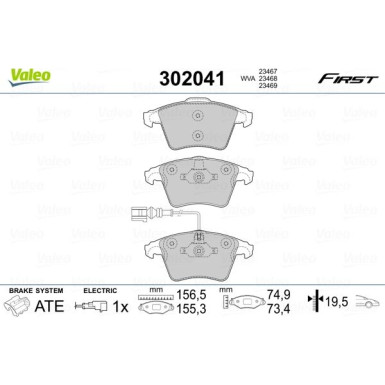 Valeo | Bremsbelagsatz, Scheibenbremse | 302041