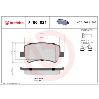 Brembo | Bremsbelagsatz, Scheibenbremse | P 86 021